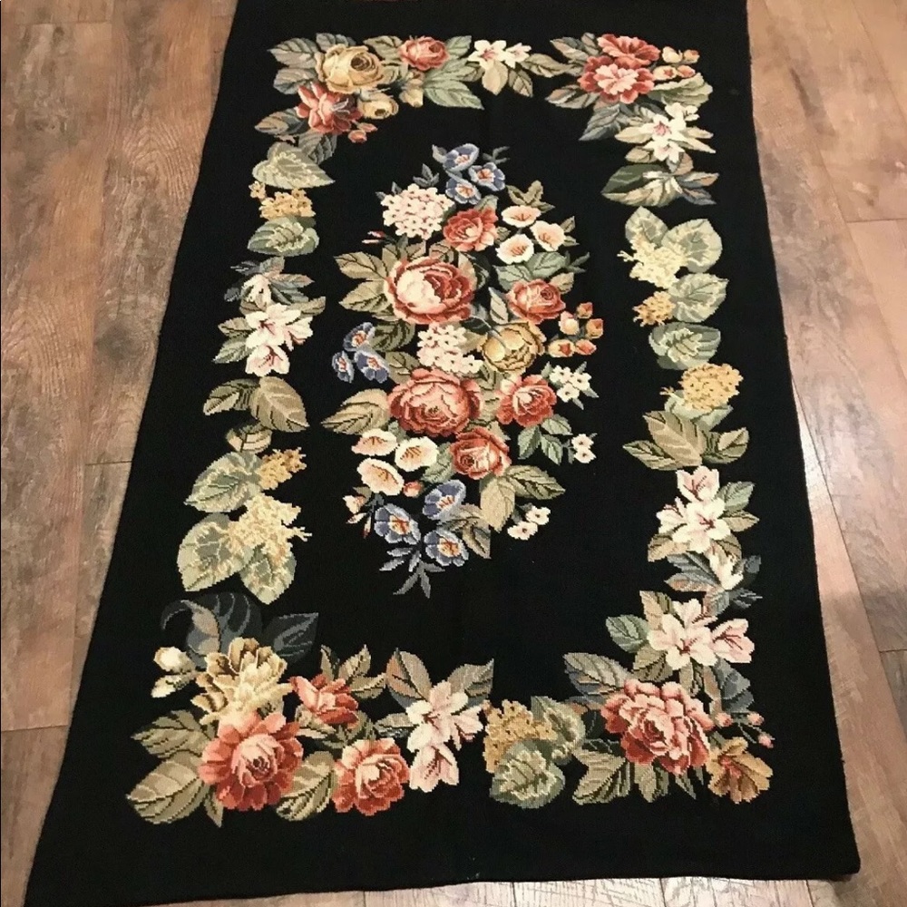 Antique Aubusson Petit Point Rug 34.5in x 58 -59in